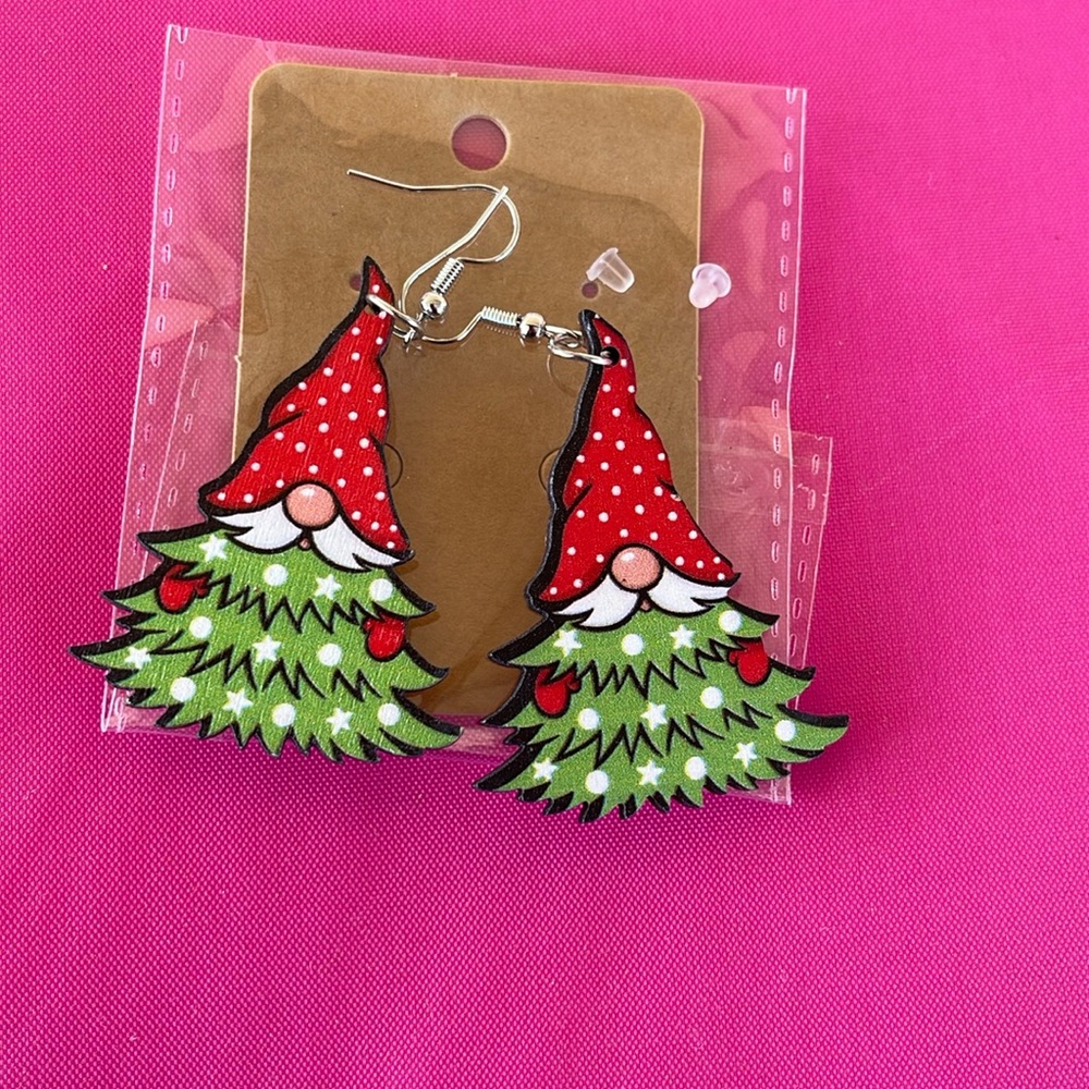Beautiful wood Christmas gnome earrings